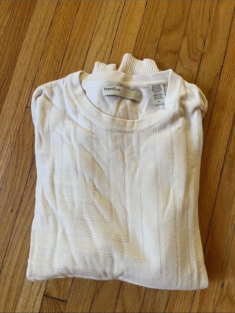 Perry Ellis Cream Geometric Ribbed knit Crew Neck Sweater